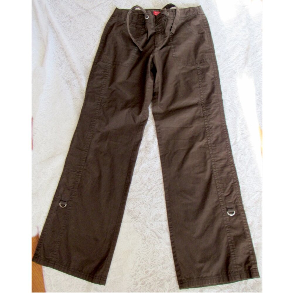 Esprit Women Brown Cargo Pants mid rise wide leg, sz. 8,Cotton